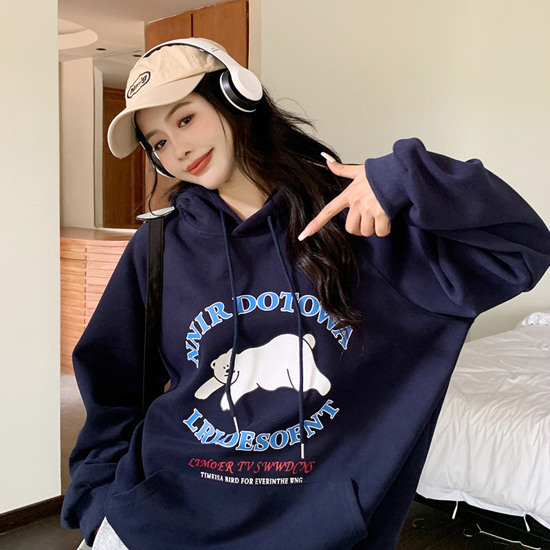 肥柒柒大码女装卫衣2025秋冬新款可爱印花宽松型连帽卫衣加绒加厚|undefined