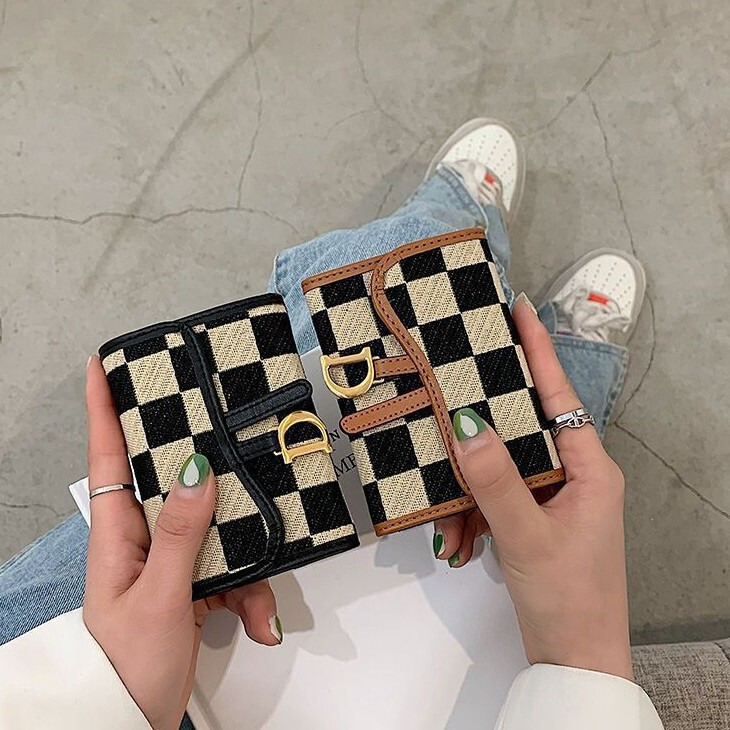 Plaid Card Holder for Women, Small and Exquisite Card Holder, Ins Design Niche Wallet Card Holder, Three-In-One Anti-Magnetic