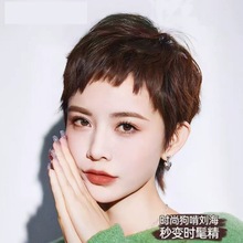 假发狗啃刘海女轻薄款短发时尚蓬松二次元高端真人发丝全头套批发