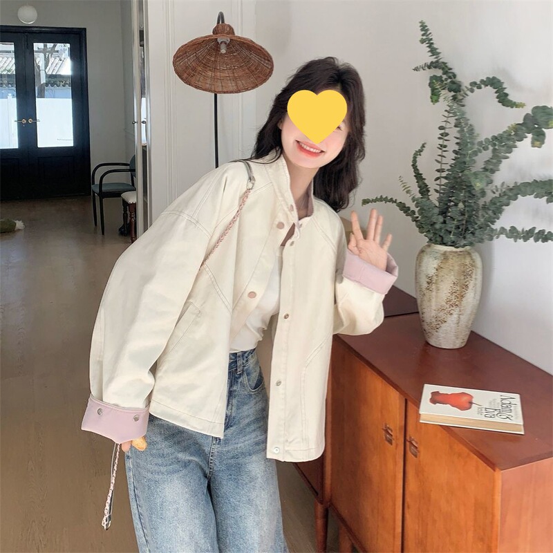 撞色休闲工装外套女春秋2025新款港风休闲流行爆款小个子牛仔上衣|undefined