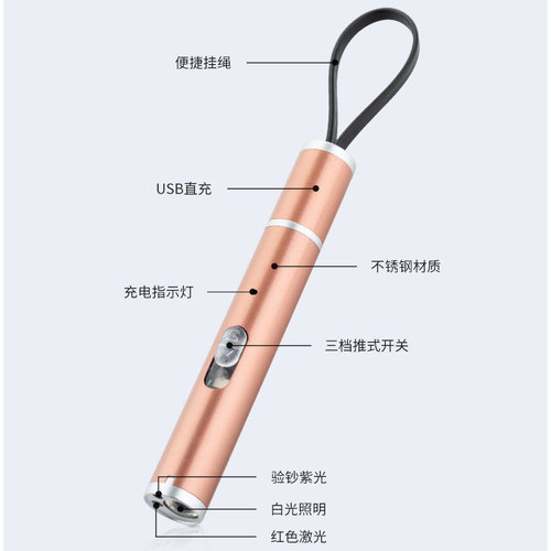 Three-in-One Bill Verification Light, Ultraviolet Charging Bill Verification Mini Flashlight Portable Home Use Handheld Purple Light Pen Flashlight