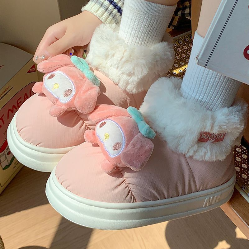 Can Be Worn Outside Indoor Thick-Soled Warm Furry Cotton Shoes High-Top Non-Slip Fleece-Lined Winter Heel Cotton Slippers Women's Snow Boots