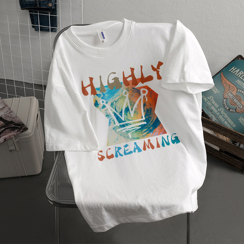 Heavy 230g cotton round neck short-sleeved T-shirt women's loose casual top summer couple wear shoulder clothes bottoming shirt