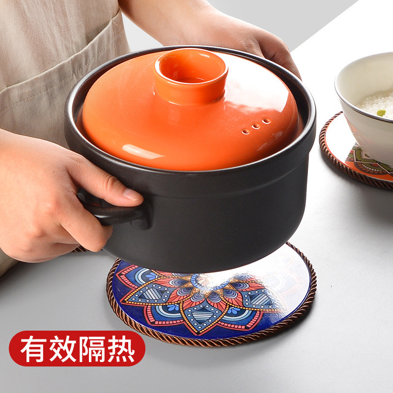 Vintage patrón de cerámica hogar montaña olla estera aislamiento de calor antideslizante arena olla estera hogar suministros de cocina estilo palacio