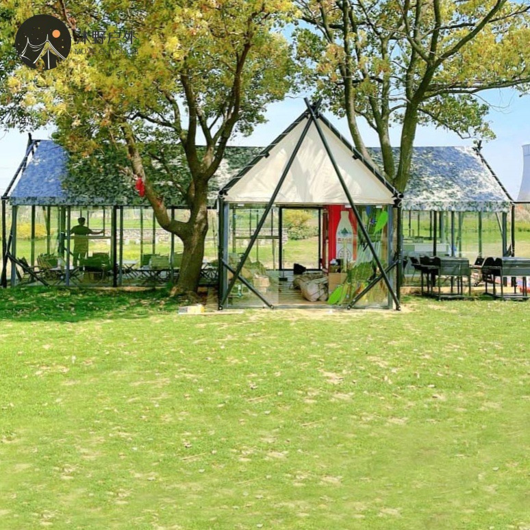 Muye al aire libre gran salvaje techo de lujo en forma de T camping bar tienda de campaña de acomodación residencial camping tienda de campaña hotel fabricantes