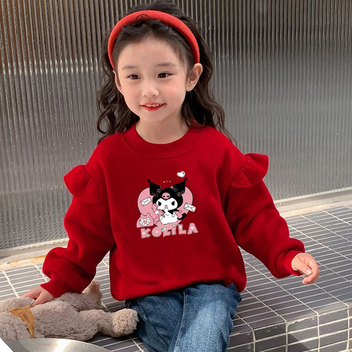 Children's New Year Red Winter Hoodie 2025 New Year Gift Stylish Fleece Lined Thick Hooded Top for Girls Warm Keeping Warm