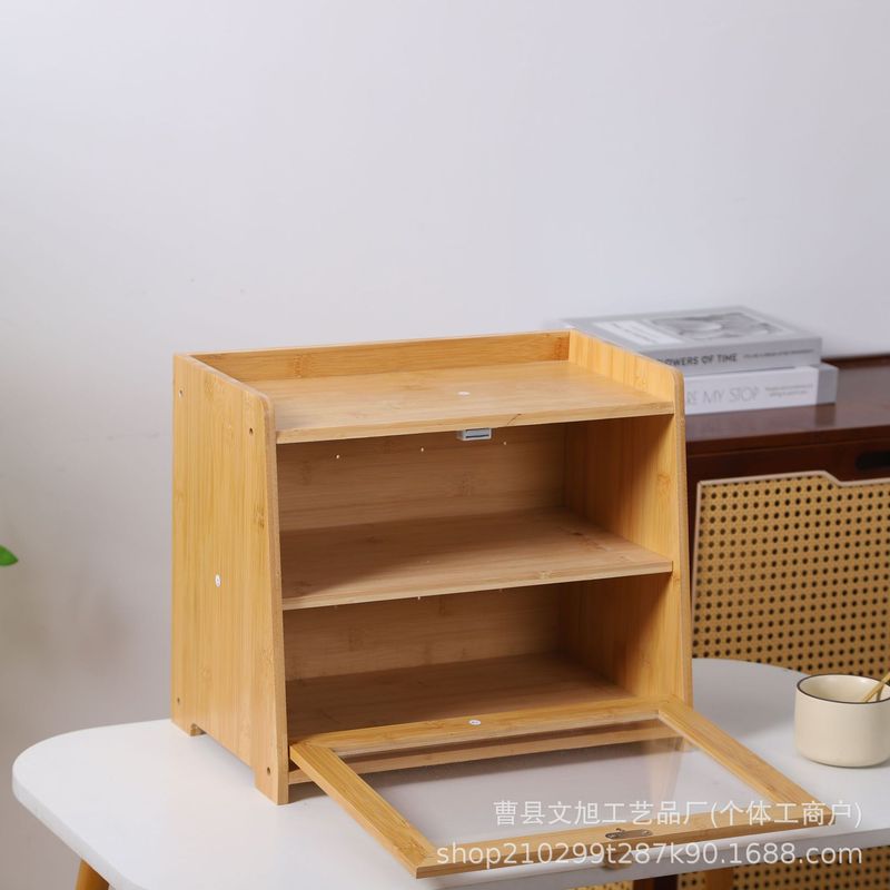 木製グッズ二層パン収納ボックス透明アクリルキッチンスパイス収納キャビネット無垢材デザートディスプレイボックス|undefined