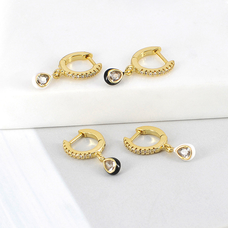 Retro Water Droplets Copper Drop Earrings Enamel Rhinestones Copper Earrings