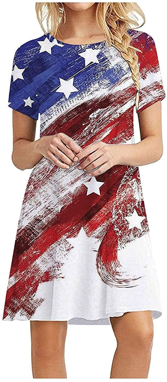 American flag print round neck dress NSYF57737