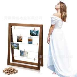 胡桃木照片展示架带夹子农舍图片拼贴板毕业立式相框照片展示架