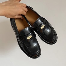 牛皮版~真皮复古金币乐福鞋女一脚蹬英伦风平底懒人配裙子小皮鞋