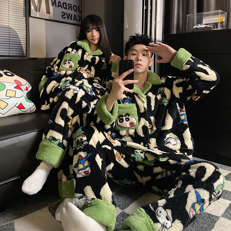 Coral Velvet Couple Pajamas Women's Autumn and Winter 2025 New Velvet Thickeneded Flannel Men's Home Clothes Winter