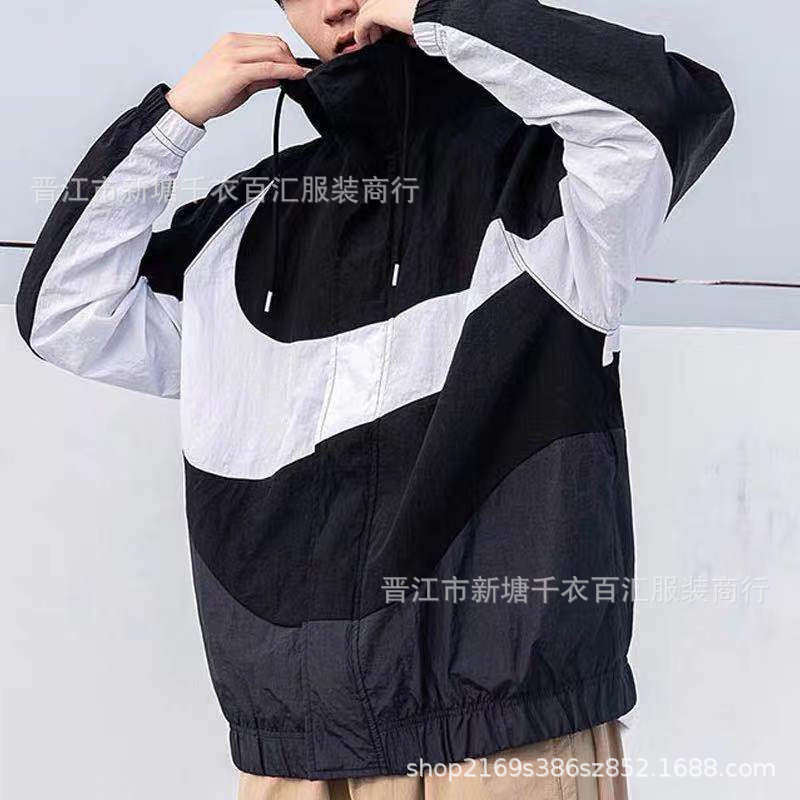 Nike Sportswear Swoosh Woven Jacket Large Logo Black White
