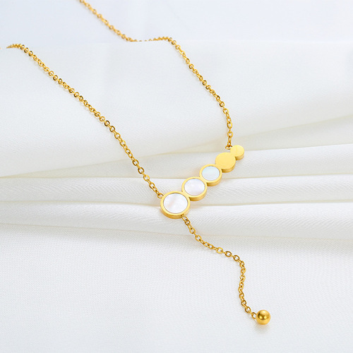 Gold disc mother-of-pearl pendant necklace for women ins trendy titanium steel design clavicle chain temperament personality fashion necklace
