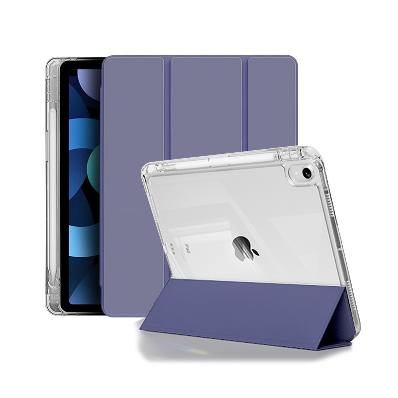 Funda protectora para iPad, soporte tríptico, funda para tableta, tapa abatible, alta transparencia, anticaídas, con diseño de ranura para lápiz.
