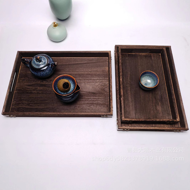 Paulownia Tea Tray Three-Piece Set Divided Tea Tray Solid Wood Dried Fruit Dessert Tray Delivery Fruit Plate Snack Wooden