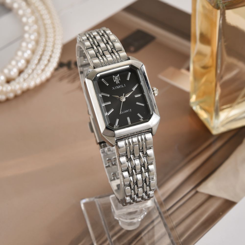 Nuevo reloj de lujo simple transfronterizo para mujer, esfera cuadrada multicolor, temperamento de moda, cinturón de acero literal, reloj de mujer