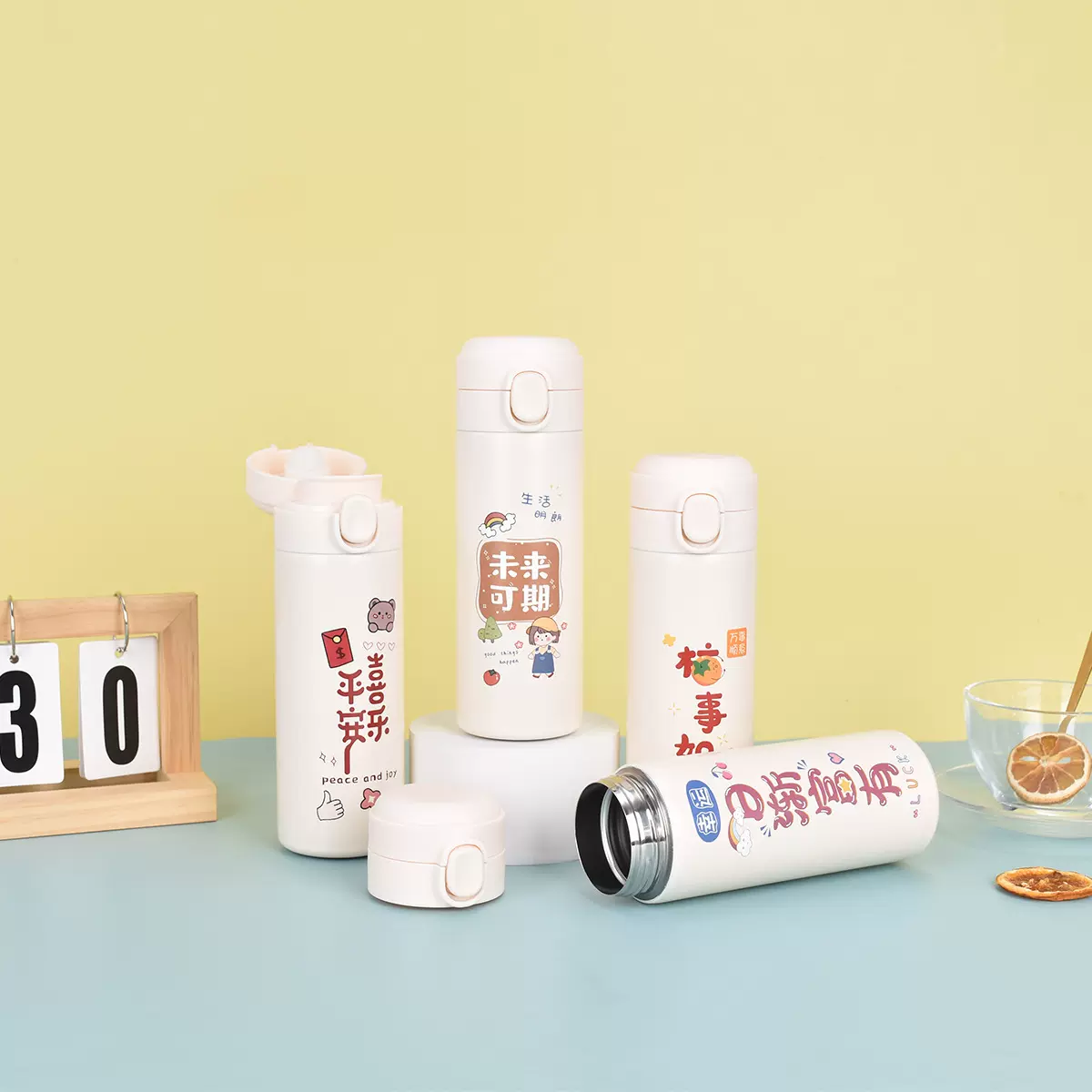 卡通可爱学生儿童保温杯小清新304不锈钢豌豆杯ins户外弹跳水杯