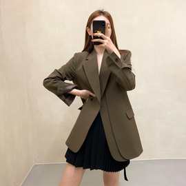 2025春季新款咖色西装外套女韩版直筒宽松时尚气质休闲小西服上衣