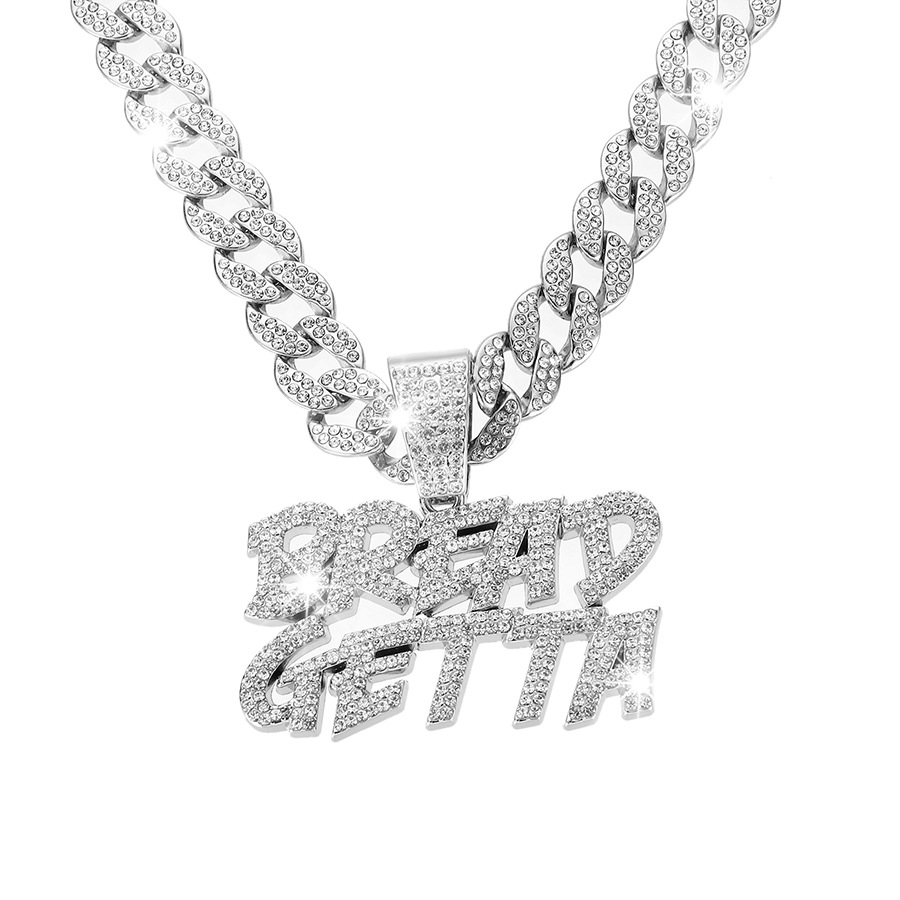 Aleación de diamante completo Hip-Hop BREAD GETTA doble colgante alfabético creativo de personalidad europea y americana para hombres y mujeres