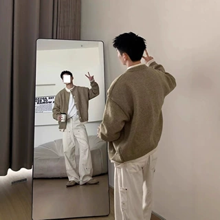 跨境百搭假两件开衫男时尚针织毛衣春秋新款圆领韩系慵懒文艺上衣