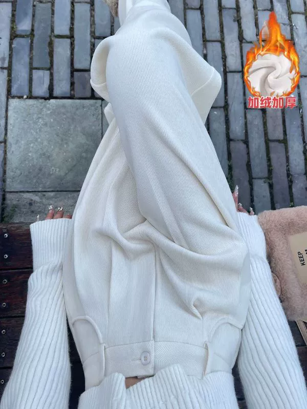 Плюшевые толстые бежевые вельветовые брюки дети осень и зима 2024 маленькие узкие брюки Snier широкие брюки