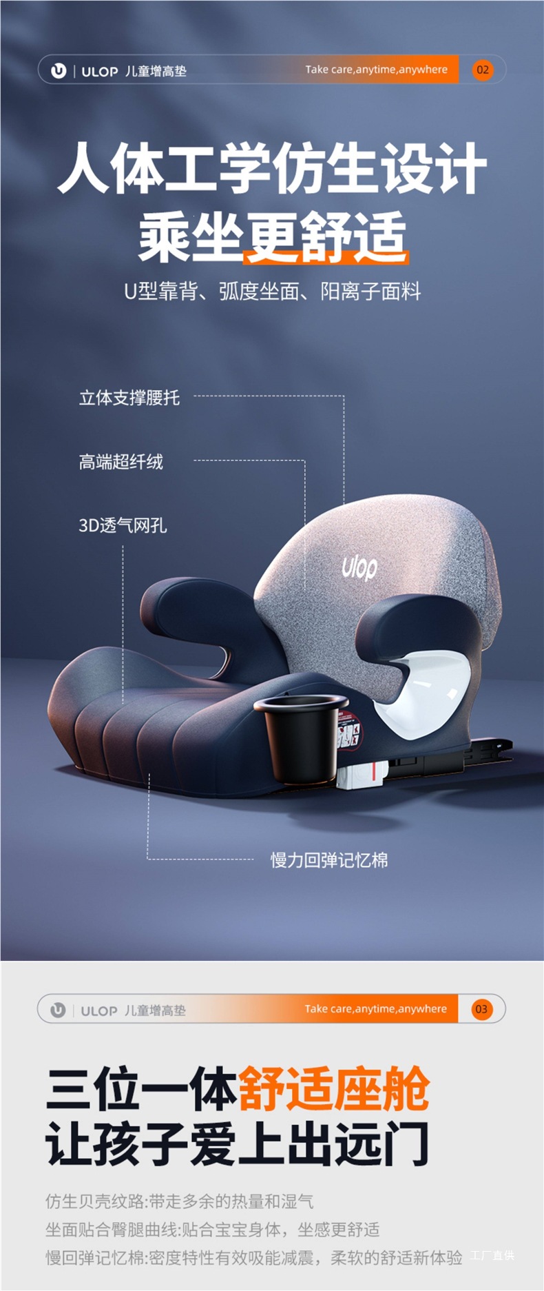 German Ulop Child Safety Seat Car Booster Cushion for 3-12 Year Old Children, Simple and Portable Car-Mounted Peihui