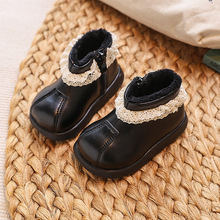 软底防滑婴儿靴子小童皮靴女宝宝鞋子2025秋冬花边短靴公主马丁靴