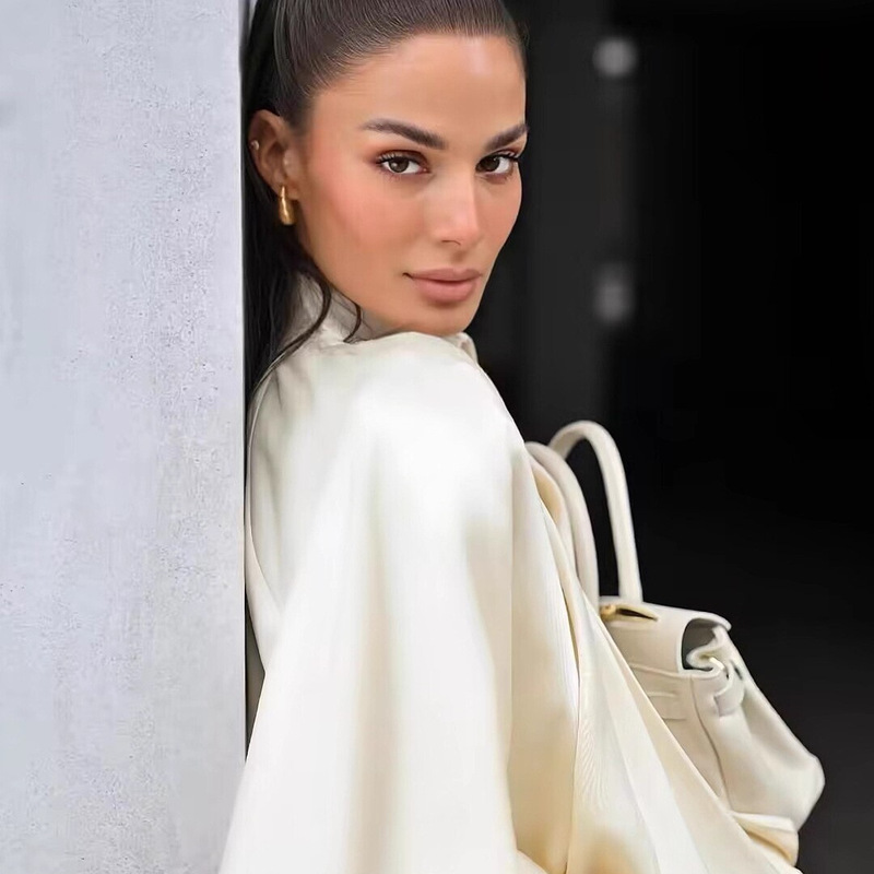 Cross-Border Export Women's Clothing 2025 Autum New Fashion High-Quality Satin Bomber Jacket Women's Clothing