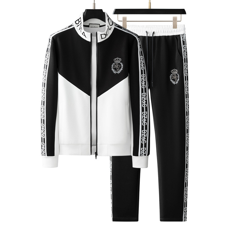 European men's 2024 spring and autumn new high-end casual two-piece men's European tide black and white contrast color matching suit