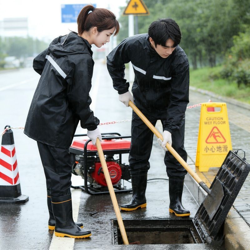 One-Piece or Two-Piece Construction Site Workwear, Waterproof Cycling Suit for Men and Women, Long Full-Body Raincoat and Rain Pants One-Piece or Two-Piece Construction Site Workwear, Waterproof Cycling Suit for Men and Women, Long Full-Body Raincoat and Rain Pants