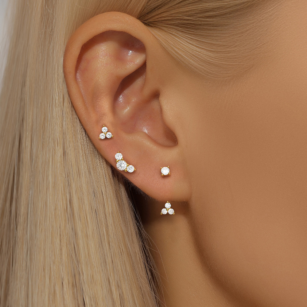 6g Weight 925 Sterling Silver Ear Needle Material Zircon Inlay Material Ear Studs Classification 3 Pieces Quantity Holiday, Banquet, Street Occasion 925 Sterling Silver Material Geometric Pattern Women's Gender Plating Design Simple Style Style 3 Pieces 925 Sterling Silver Zircon Geometric Ear Studs 6