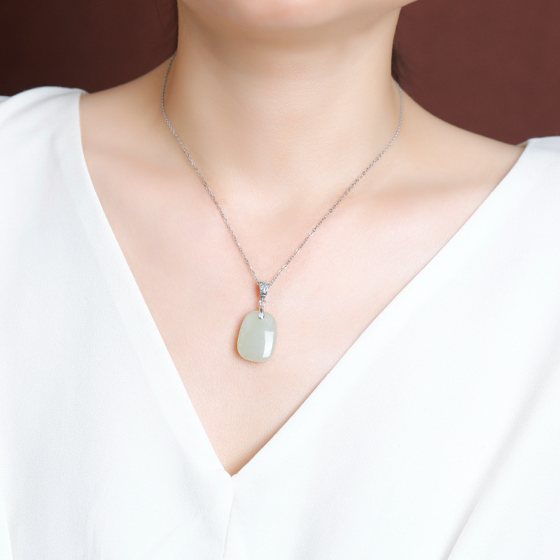 Mặt dây chuyền ngọc bích thiên nhiên kết hợp bạc S925 mạ vàng cổ điển, phong cách Zakilam — Mặt dây chuyền đơn (không kèm dây)