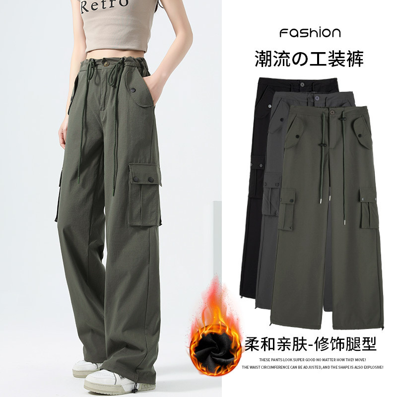 Fleece-Lined High-Waisted Cargo Pants for Women, Autumn and Winter Thickened Button Pocket Jogger Pants, American Casual Pants for Women Fleece-Lined High-Waisted Cargo Pants for Women, Autumn and Winter Thickened Button Pocket Jogger Pants, American Casual Pants for Women