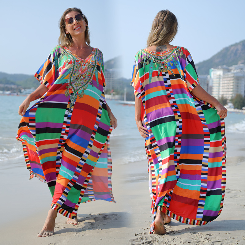 Playa blusa transfronteriza estilo europeo y americano color cuadrado posicionamiento traje playa exterior vestido bikini blusa 5D63