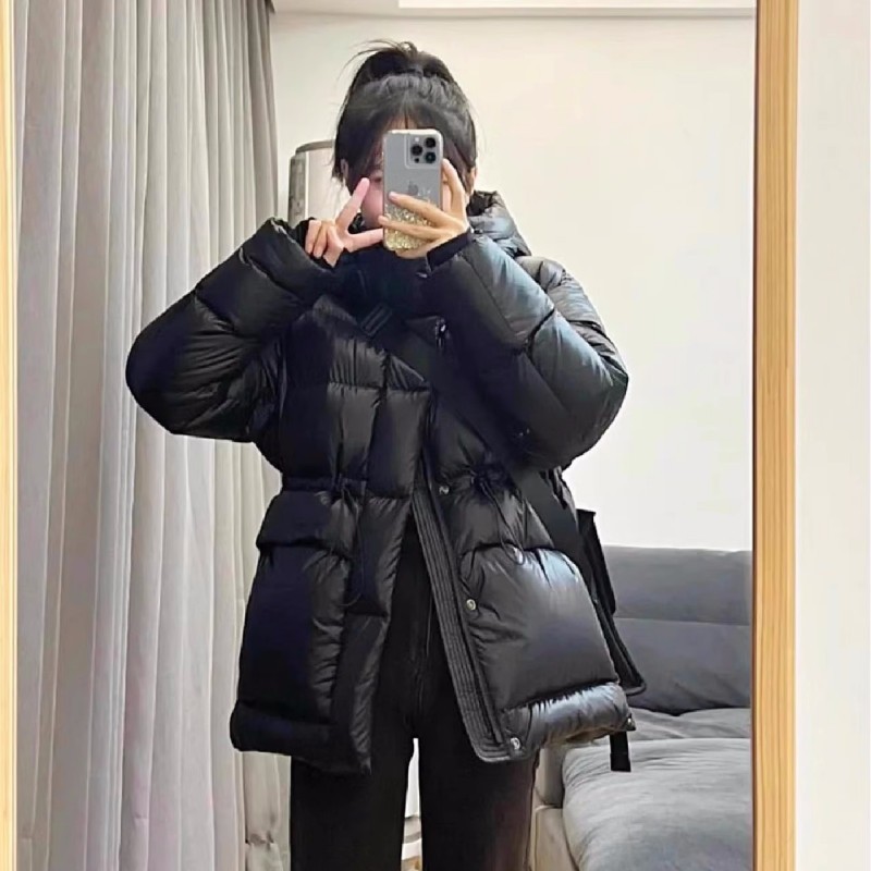 黑金五格收腰鹅绒服宽松连帽小个子加厚显瘦羽绒服女短款冬季外套