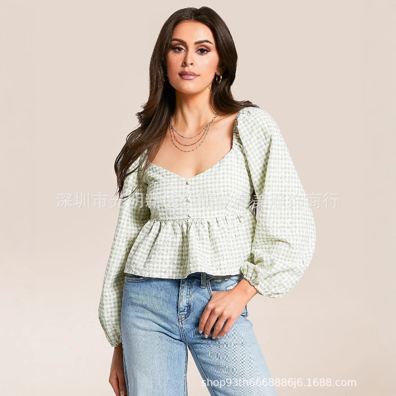 2025 Aliexpress Wish Amazon Hot Style Autum Fashion Casual Front Lace Top Shirt Women's Clothing