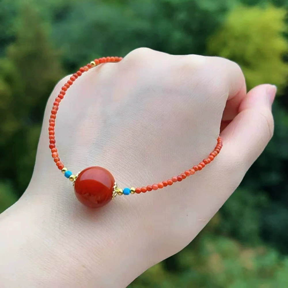 Ожерелье из натурального камня: подлинный южный красный агат Баошань, бусина-рис, одиночная бусина, цепочка на ключицы, натуральный кристалл, южный красный агат