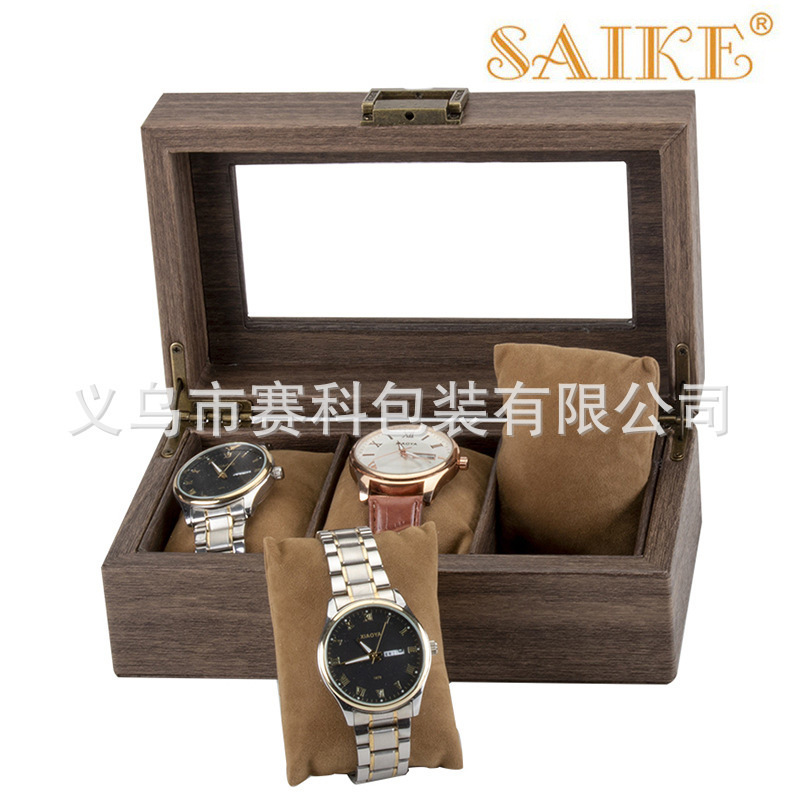 现货批发复古版3位手表收纳展示盒3只装PU皮手表收纳收藏盒子