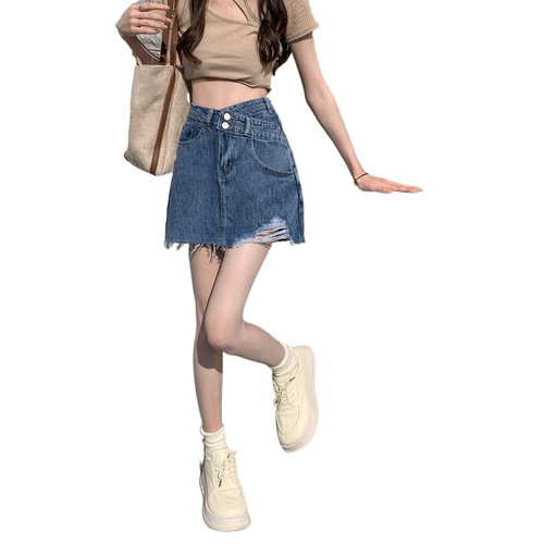 2025 Summer Designers' See-through Prevention Dresses for Plus-size Women Short People Denim A-line Short Skirt