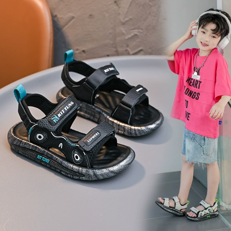 Сандалии для мальчиков 2024 новый летний кожаный мягкий фон нескользящая детская обувь