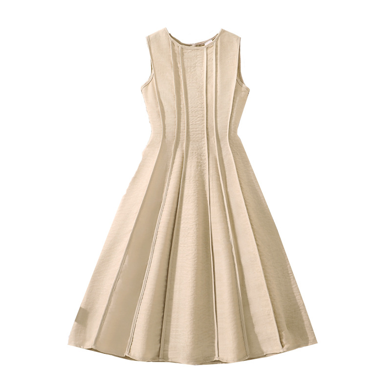 Elegancka długa sukienka dla dziewcząt bez rękawów, stylowy design, przeszycia na górze, dopasowany krój, wiosna lato, nowy styl_voghion.com