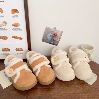 Нишевые простые хлопковые туфли Birkenstock для девочек, новинка 2025 года, осенне-зимние туфли для маленьких девочек на бархатной мягкой подошве, зимние хлопковые туфли