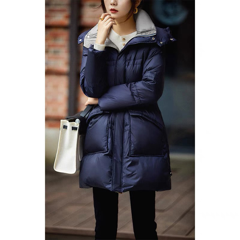 High-end 95 white goose down Maillard bread coat goose down jacket Pinghu down jacket Women's Mid-length niche women's winter