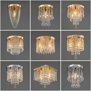 Cross-Border Crystal Ceiling Lamp Bedroom Foyer Entrance Corridor Aisle Round Square Silver Gold Manufacturer Lighting Wholesale