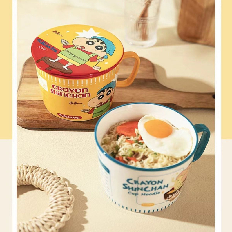クレヨンしんちゃん インスタントラーメン 和風インスタントラーメンボウル ライスボウル カップ セラミック 学生寮用 かわいい 大型 蓋付き|undefined