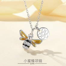 s925纯银项链女小蜜蜂配蜂巢吊坠简约气质百搭个性时尚网红锁骨链