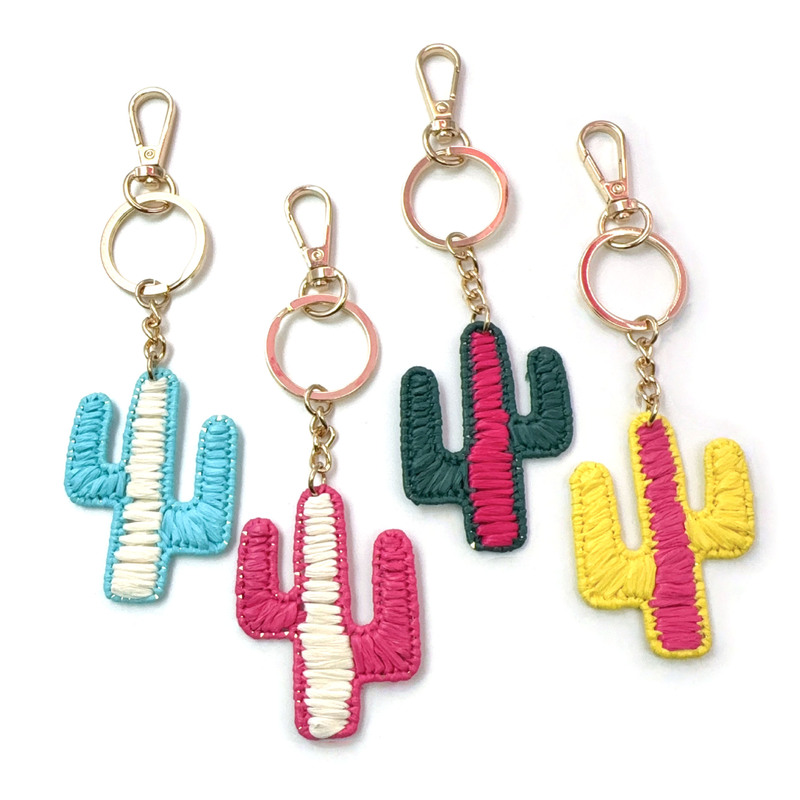 Raffia Hand-Woven Cactus Keychain Pendant DIY Luggage Car Home Creative Plant Style Accessories