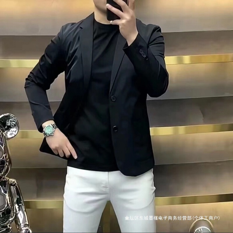 Cross-Border Thin Blazer Lightweight Men's Jacket New Solid Color Business Versatile Slim-Fit Black Lightweight Suit