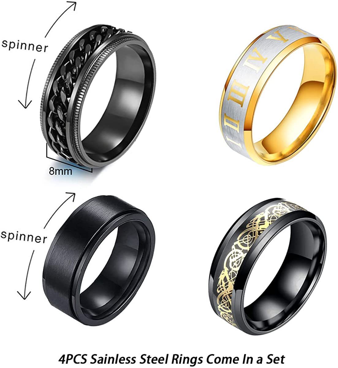 1 Set Hip-hop Circle Stainless Steel Plating Rings display picture 5